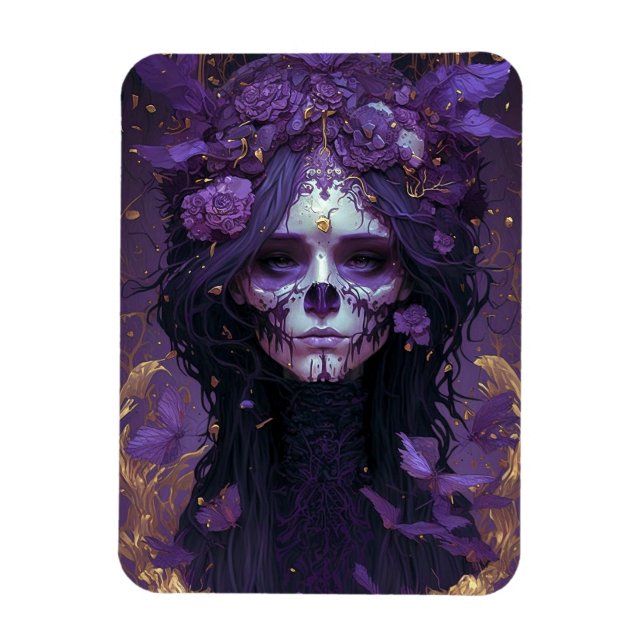 Imán Cráneo de gótico Mujer arte de fantasía oscuro (Vertical)