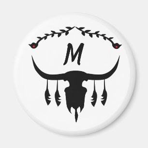 Imán Cráneo de toros con silueta de plumas negras