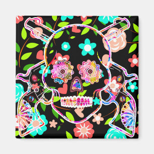 Imán Cráneo floral de color