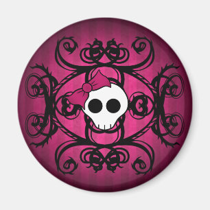 Imán Cráneo gótico lindo en fuschia y negro