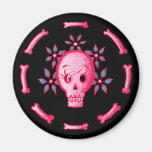 Cráneo Gracioso De Color Rosa Con Flores Y Huesos