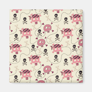 Imán Cráneo retro rosado de cráneo y huesos