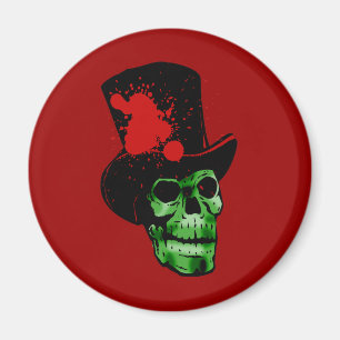 Imán Cráneo verde fantasmagórico con el sombrero de