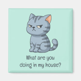 Imán Cranky Grey Tabby Cat Funny Text Green