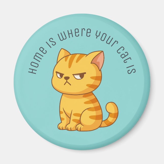 Imán Cranky Orange Tabby Cat Custom Text Green (Frente)