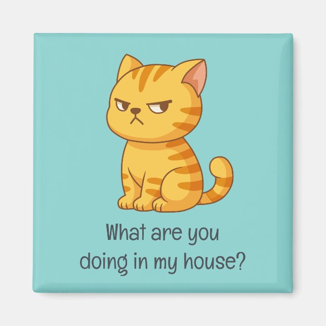 Imán Cranky Orange Tabby Cat Funny Text Green (Frente)