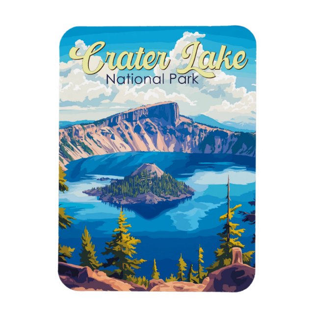 Imán Crater Lake National Park Ilustracion Travel Art (Vertical)
