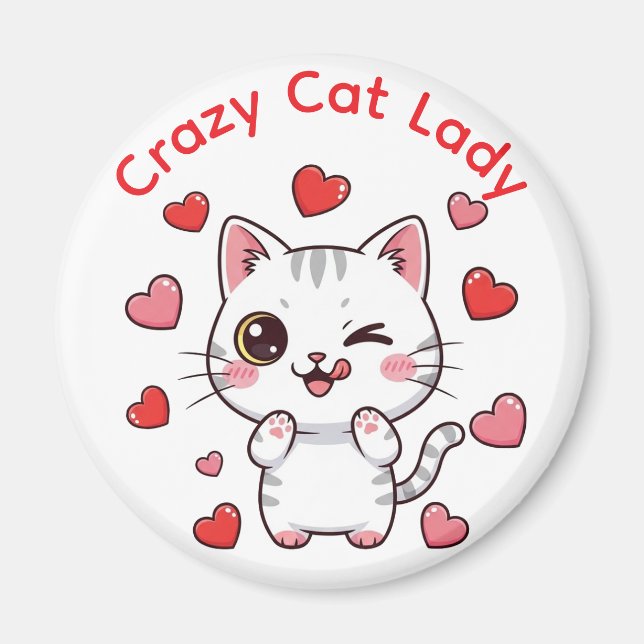 Imán Crazy Cat Lady Chibi Cat Magnet (Frente)