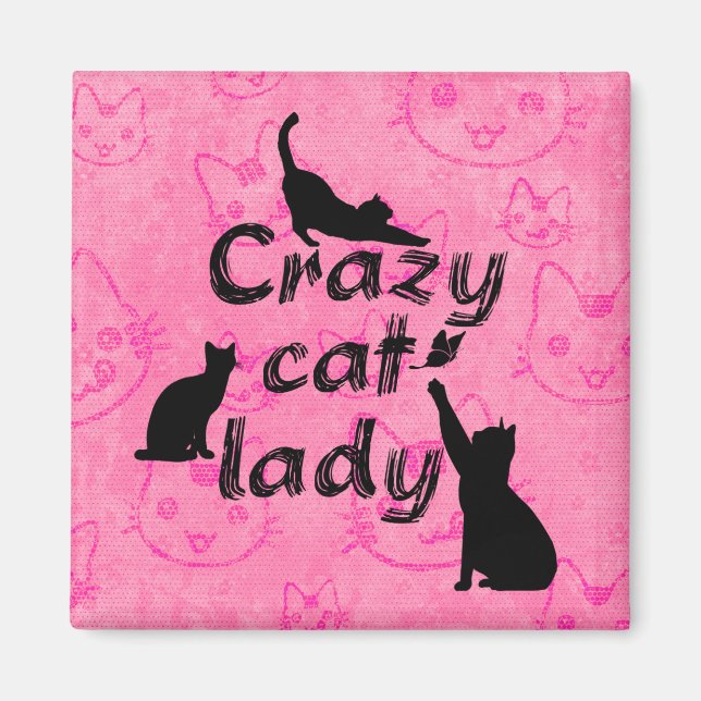Imán Crazy Cat Lady Diversión Gatos Jugadores (Frente)