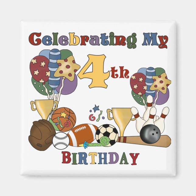 Imán Crazy For Sports 4º cumpleaños camisetas y regalos (Frente)