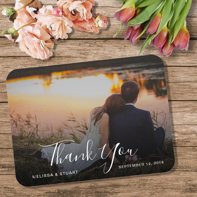 Imán Crea tu propia foto del Boda de Gracias (Create your own Thank you Wedding photo flexible magnetic card. Very unique and personal card.)