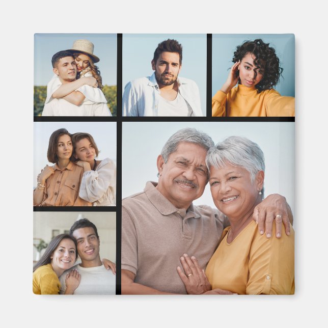 Imán Crea tu propio collage de 6 fotos editable en colo (Frente)