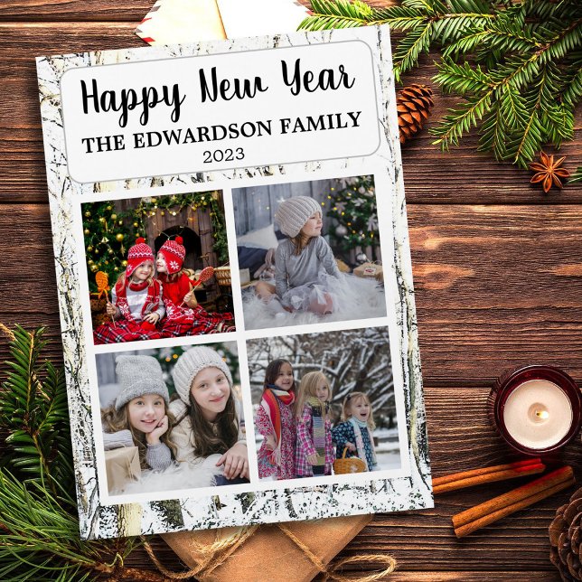 Imán Crea tu propio collage de fotos de Año Nuevo Feliz (Happy New Year family photo collage magnet. Nice magnet so send New Years wishes to family & friends)