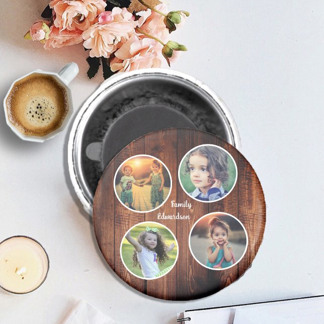 Imán Crea tu propio collage de fotos de familia monogra (Create your own keepsake, memories, family photo collage magnet. You can also add your own name.)