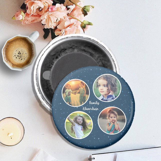 Imán Crea tu propio collage de fotos de familia monogra (Create your own keepsake, memories, family photo collage magnet. You can also add your own name.)