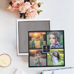 Imán Crea tu propio collage de fotos de familia monogra<br><div class="desc">Precioso imán de sake. Crea tu propio imán de collage de fotos familiar. Puedes añadir tus propias 4 fotos y añadir tu monograma,  nombre y año.</div>