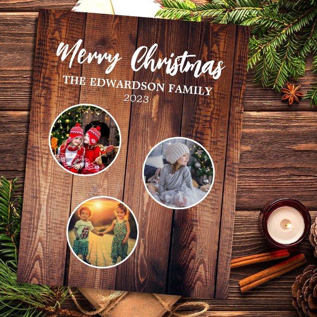 Imán Crea tu propio collage de fotos familiares de navi (Send your friends and family this beautiful rustic photo collage Christmas flexible magnet card.)