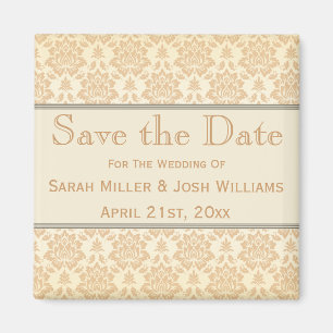 Imán Cream Damask Save the Date Magnet