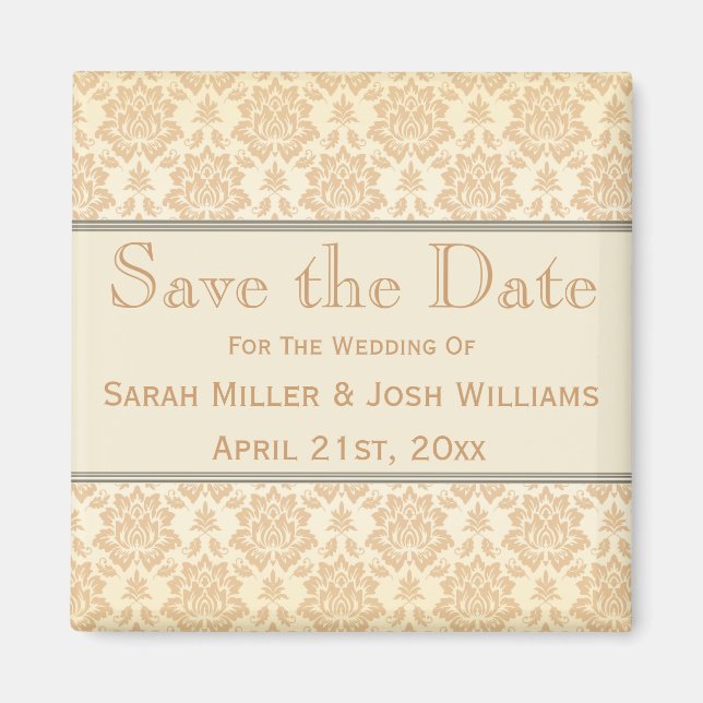 Imán Cream Damask Save the Date Magnet (Frente)