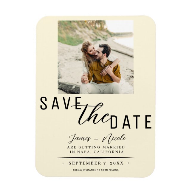 Imán Cream Save the Date Photo Boda (Vertical)