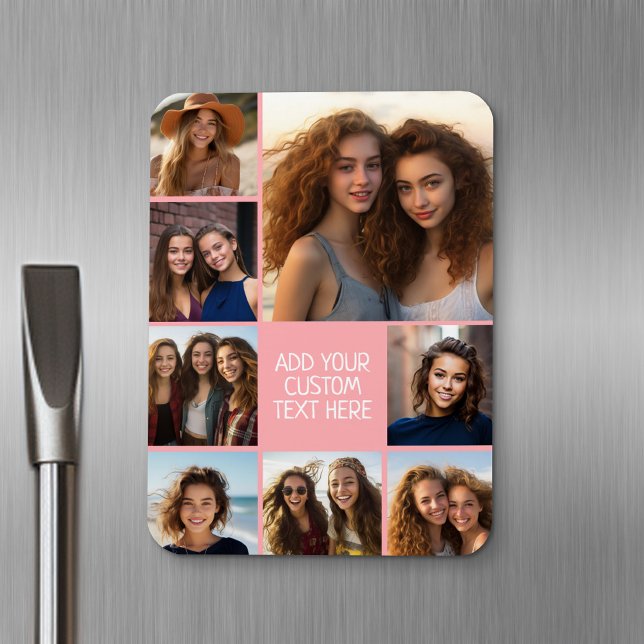 Imán Crear un Collage de fotos Personalizado - 8 fotos  (Personalized fridge magnet - add photos and custom text)
