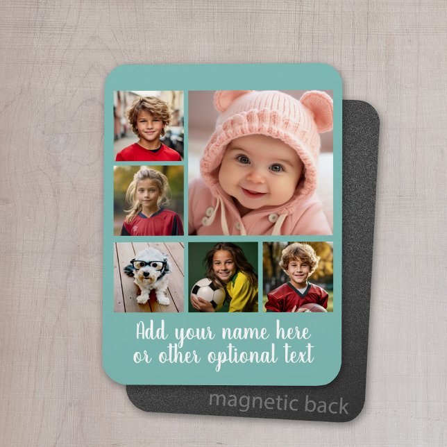 Imán Crear un Collage de fotos Personalizado con 6 foto (Personalized magnet with photo collage and text)