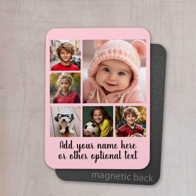 Imán Crear un Collage de fotos Personalizado con 6 foto (Personalized magnet with photo collage and text)
