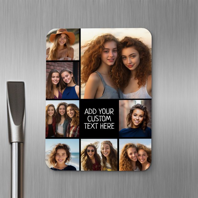 Imán Crear un Collage de fotos Personalizado con 8 foto (Personalized fridge magnet - add photos and custom text)