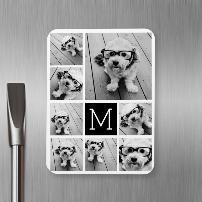 Imán Crear un Collage de fotos Personalizado con 8 foto (Personalized fridge magnet with photos and text)