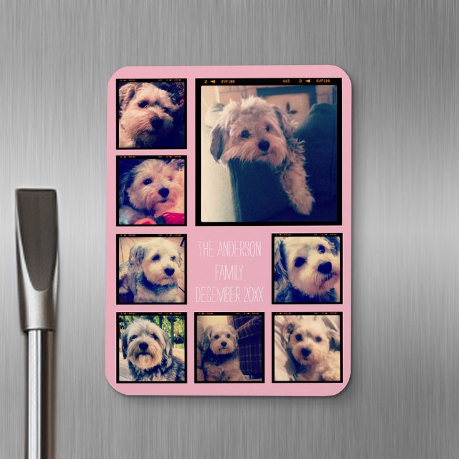 Imán Crear un Collage de fotos Personalizado con 8 foto (Personalized fridge magnet - add photos and custom text)