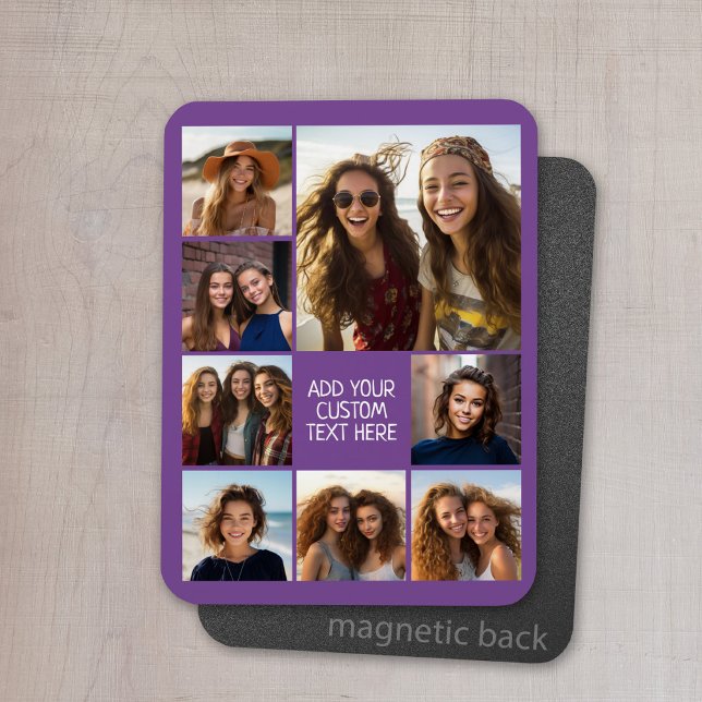 Imán Crear un Collage de fotos Personalizado con 8 foto (Personalized refrigerator magnet with photo collage and custom text - add 8 photos to this design)