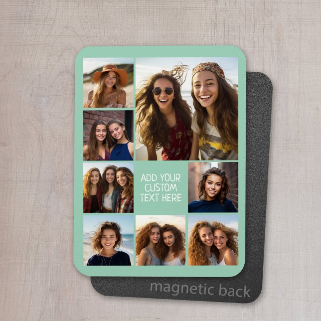 Imán Crear un Collage de fotos Personalizado con 8 foto (Personalized refrigerator magnet with photo collage and custom text - add 8 photos to this design)