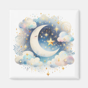 Imán Creciente Luna Celeste Boho Moderno Azul y Blanco