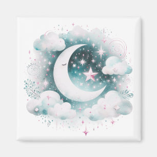 Imán Creciente Lunar Azul y Blanco Boho Moderno