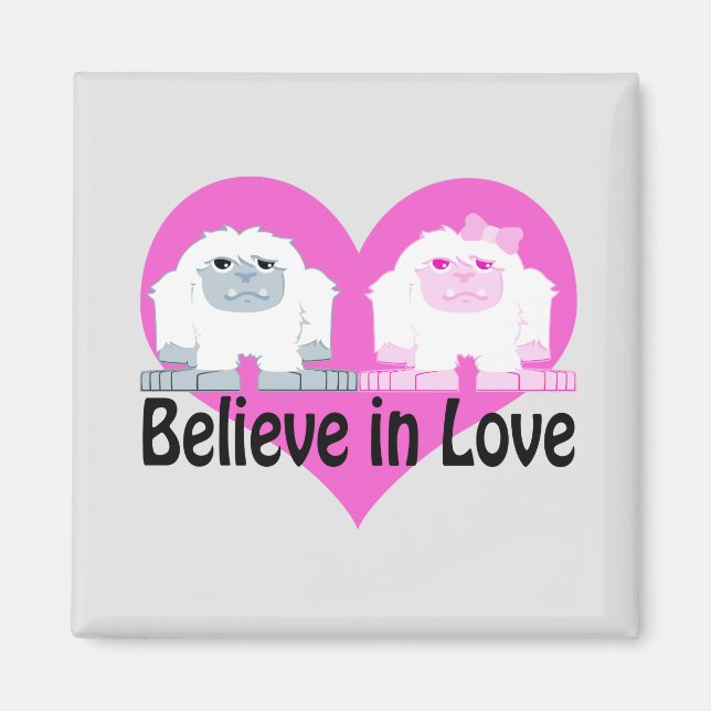 Imán ¡Creed en el amor! Cute Yetis (Frente)