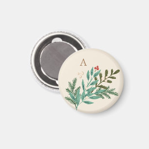 Imán Crema Botánica Monograma Clásico Navidad Fiesta
