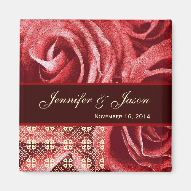 Imán Crema roja Boda de chocolate Lace Rose Bouquet (Frente)