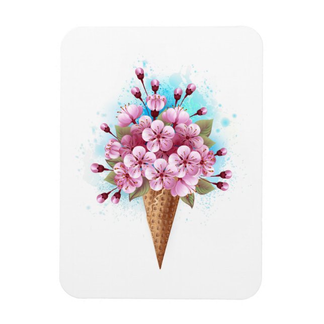 Imán Crema rosa de hielo Sakura Waffle Cone (Vertical)