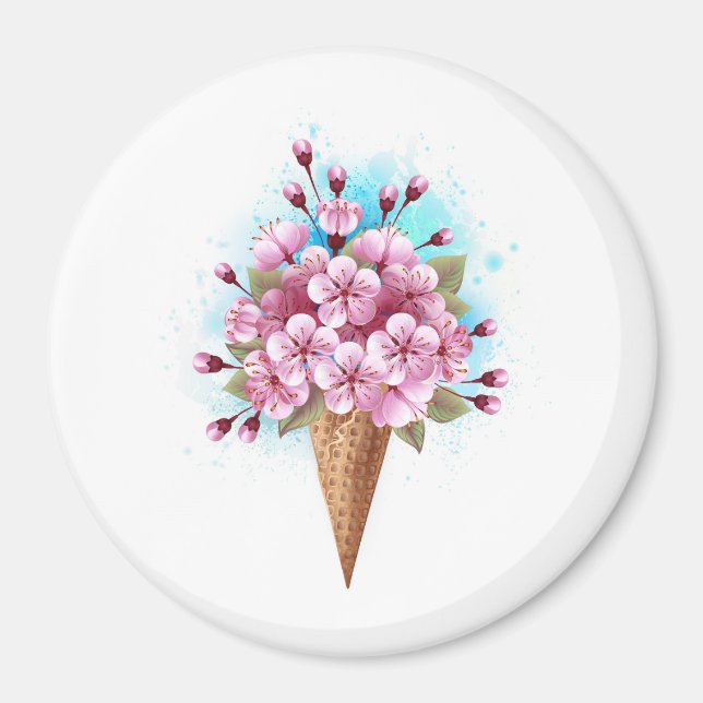 Imán Crema rosa de hielo Sakura Waffle Cone (Frente)