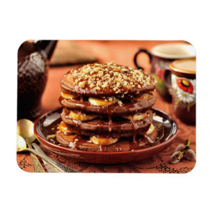 Imán Crepes del chocolate con los plátanos y el