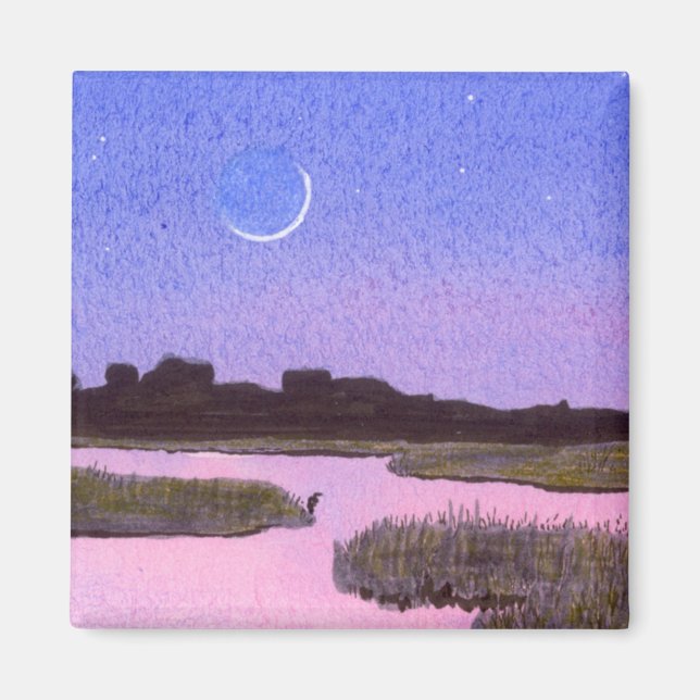 Imán Crescent Moon & Heron Twilight Marsh (Frente)