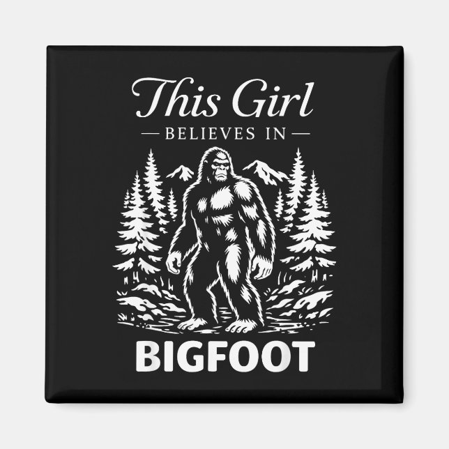 Imán creyente niña pie grande sasquatch críptido bosque (Frente)