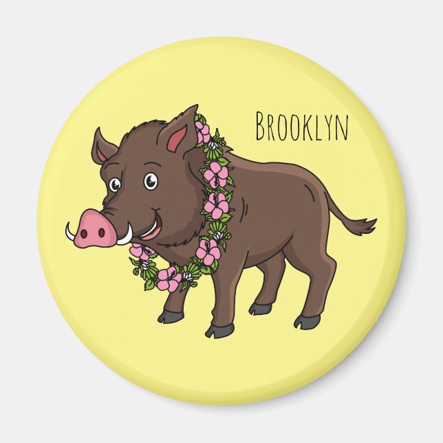 Imán Cría de jabalí y flores de personalizado (Frente)