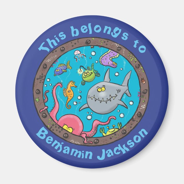 Imán Criaturas marinas divertidas en el personalizado d (Frente)