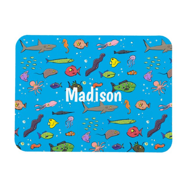 Imán Criaturas marinas divertidas patrón de ilustracion (Horizontal)