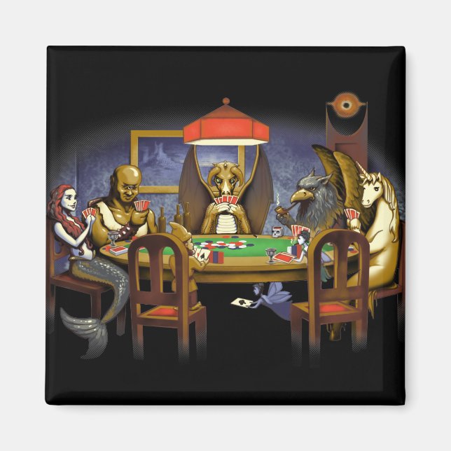 Imán Criaturas míticas jugando al póquer (Frente)