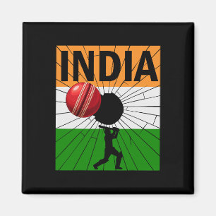 Imán Cricket de India con pincelada de la bandera india
