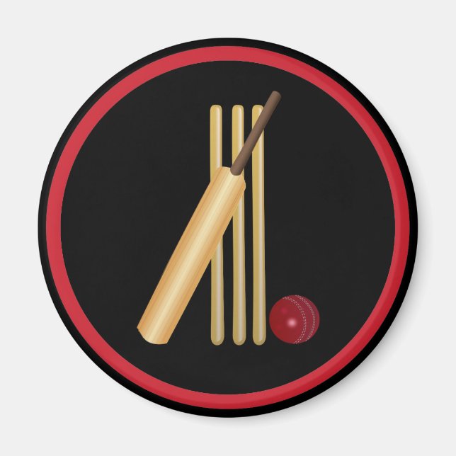 Imán Cricket, wicket, murciélagos y pelota (Frente)