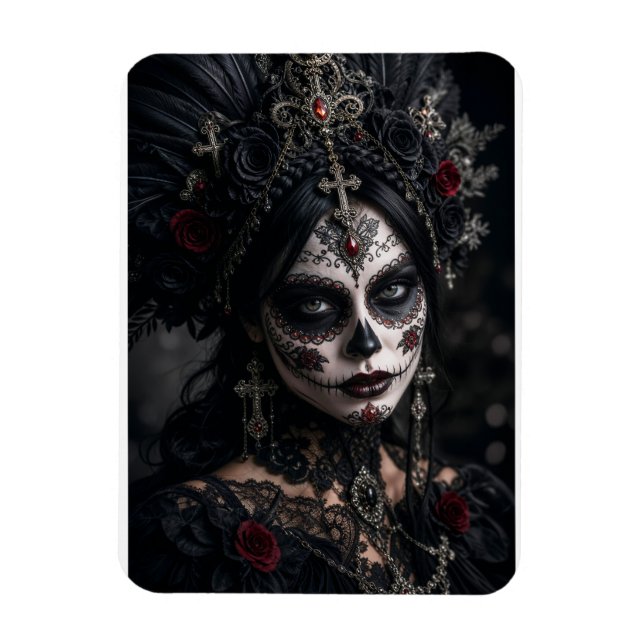 Imán Crimson Gothic Calavera – Rosa Negra (Vertical)