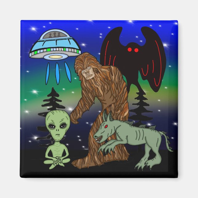 Imán Criptidos, Pie, Sasquatch, Mothman, Alien, OVNI (Frente)